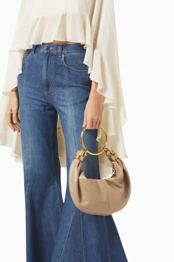 Small Bracelet Hobo Bag in Shiny Grained Leather