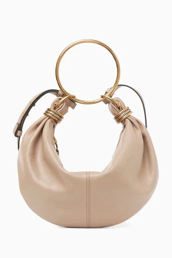 Small Bracelet Hobo Bag in Shiny Grained Leather