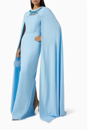 Embellished Cape Dress in Crepe