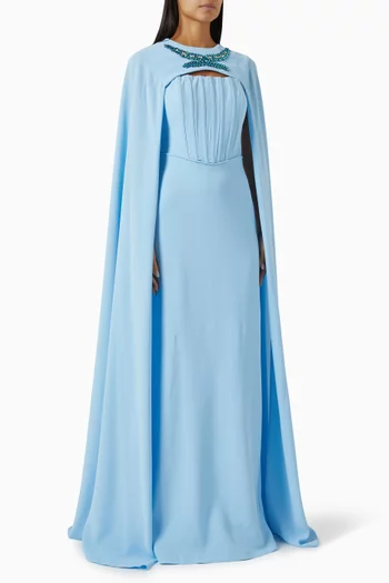 Embellished Cape Dress in Crepe