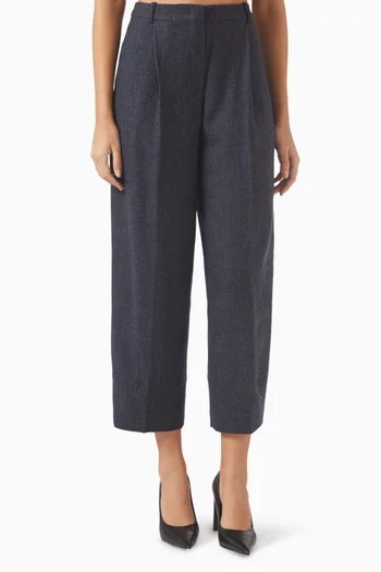 Crop Pants in Herringbone Wool Blend