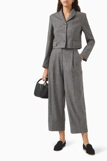 Crop Pants in Herringbone Wool Blend