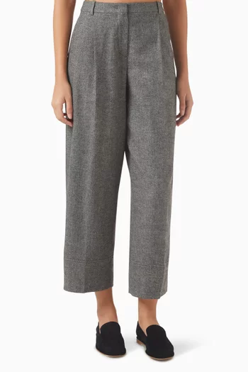 Crop Pants in Herringbone Wool Blend