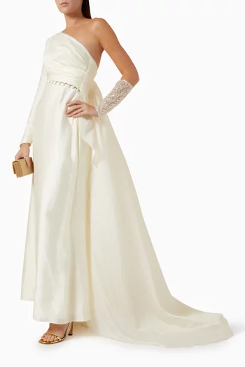 Ella Button-detailed One-shoulder Gown