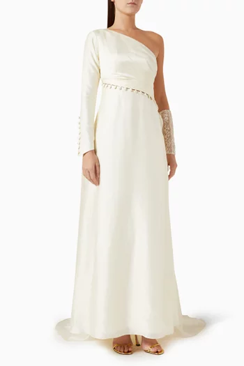 Ella Button-detailed One-shoulder Gown