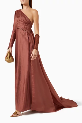 Ella Button-detailed One-shoulder Gown