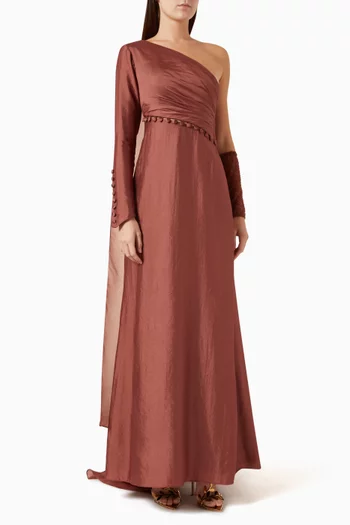 Ella Button-detailed One-shoulder Gown