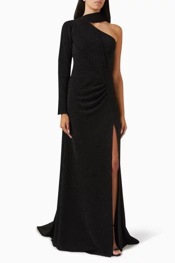 Noir One-shoulder Cape Gown