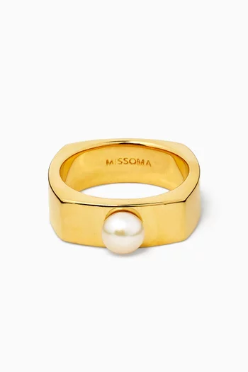 Button Pearl Square Chunky Ring in 18kt Recycled Gold Vermeil
