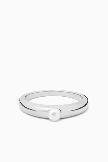 Button Pearl Stacking Ring in Recycled Sterling Silver
