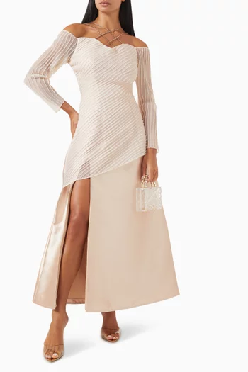 Embellished Pin-tucked Maxi Dress in Satin