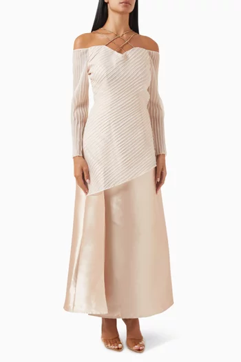 Embellished Pin-tucked Maxi Dress in Satin