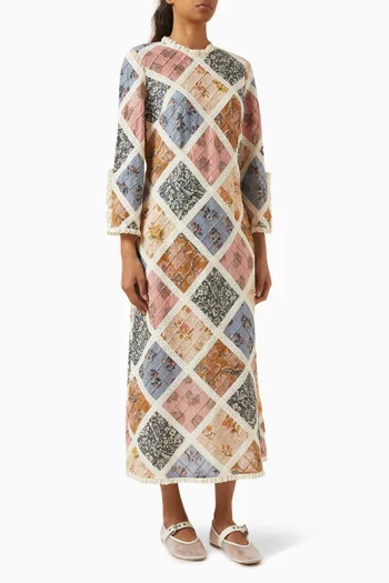 Tallow Lace-trim Midi Dress in Cotton