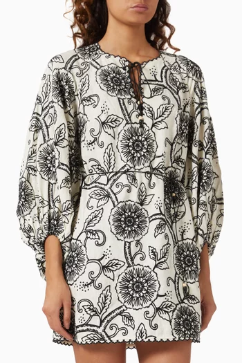 Tallow Embroidered Mini Dress in Linen