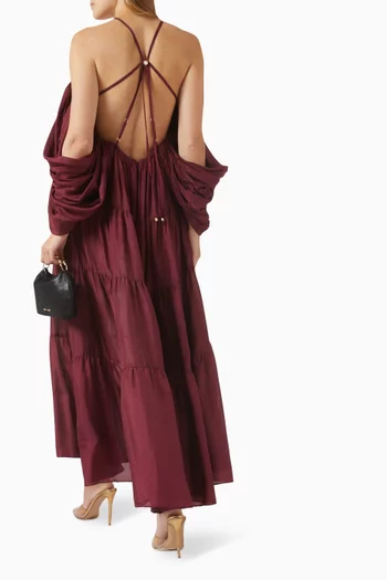 Tallow Gathered Maxi Dress in Silk