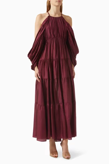 Tallow Gathered Maxi Dress in Silk