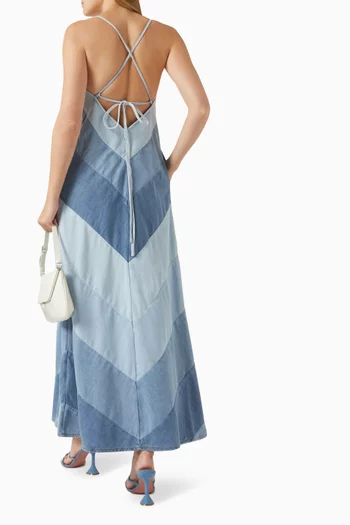 Tallow Chevron Maxi Dress in Denim