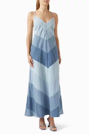 Tallow Chevron Maxi Dress in Denim