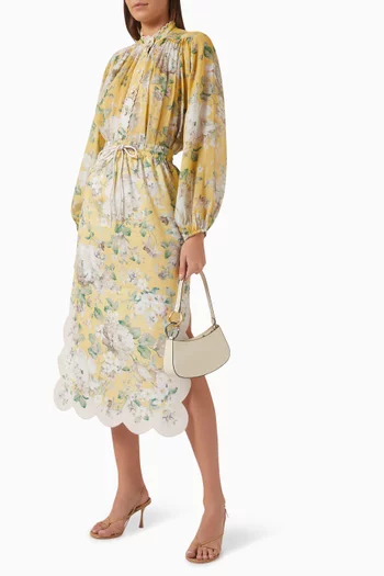 Acacia Scallop Midi Skirt in Linen