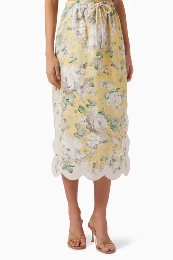 Acacia Scallop Midi Skirt in Linen