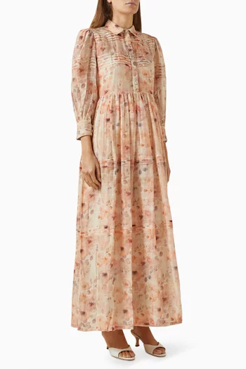 Printed Shirti Dress in Cotton-silk