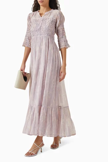 Smocked Maxi Dress in Cotton-silk