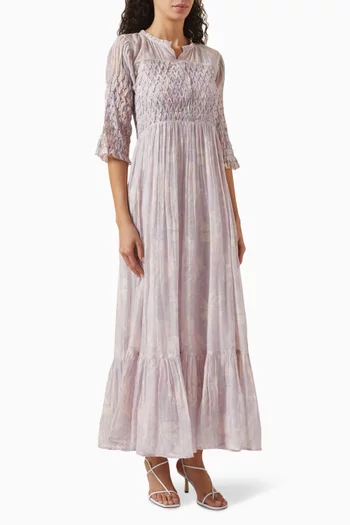Smocked Maxi Dress in Cotton-silk