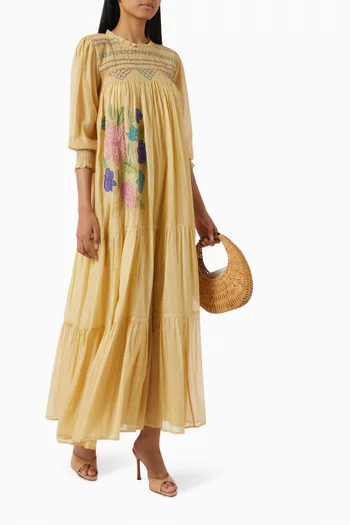 Nelly Embroidered Maxi Dress in Cotton-silk