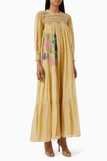 Nelly Embroidered Maxi Dress in Cotton-silk