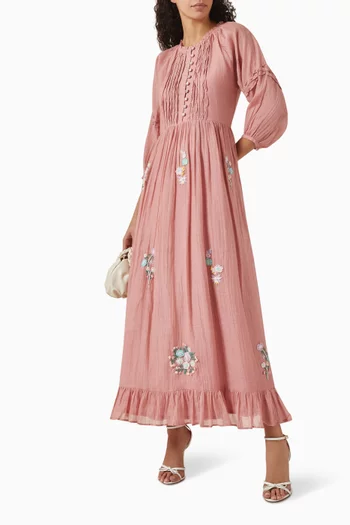 Angela Embroidered Maxi Dress in Cotton-silk