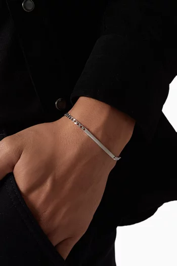 سوار سلسلة بحلية على شكل بطاقة تعريف فضة إسترلينية غير لامعة