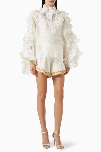 Crush Heart Trim Blouse in Linen Blend