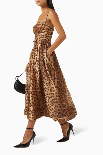 Crush Panelled Midi Dress in Leopard Print