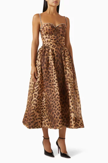 Crush Panelled Midi Dress in Leopard Print
