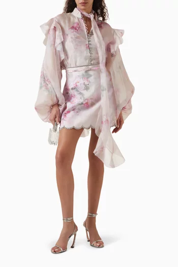 Crush Tie-neck Ruffle Blouse in Linen Blend