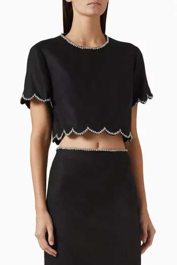 Crystal-trim Crop Top in Linen