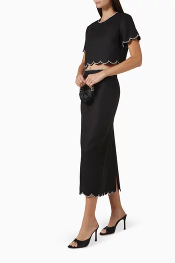 Crystal-trim Midi Skirt in Linen