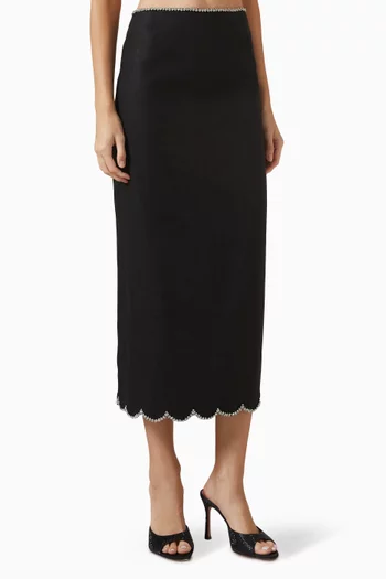 Crystal-trim Midi Skirt in Linen