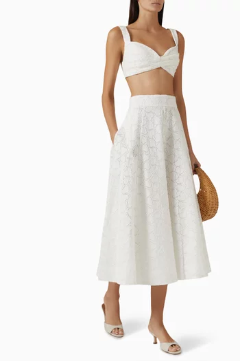 Crush Embroidered Midi Skirt in Linen