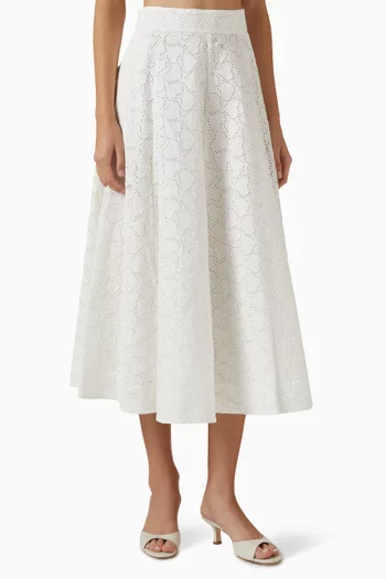 Crush Embroidered Midi Skirt in Linen
