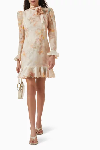 Crush Flower Mini Dress in Linen Blend