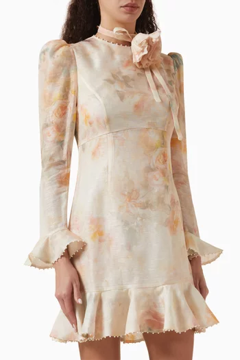 Crush Flower Mini Dress in Linen Blend