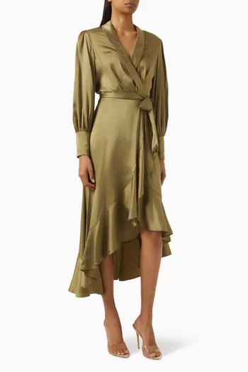Wrap Midi Dress in Silk