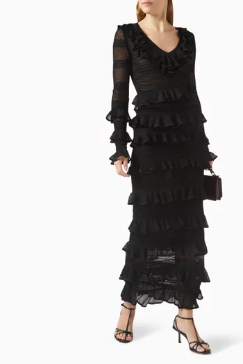 Crush Frill Maxi Skirt in Viscose-knit