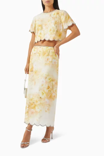 Crush Scallop Crop Top in Linen