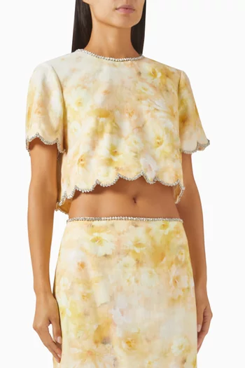 Crush Scallop Crop Top in Linen