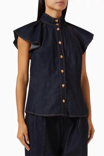 Crush Flutter-sleeve Shirt in Denim