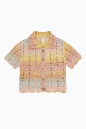 Tallow Polo Top in Chevron Knit