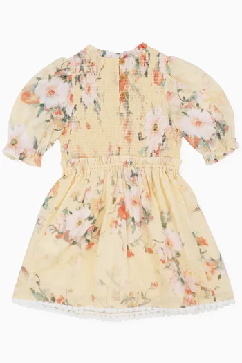 Everley Shirred Dress in Cotton
