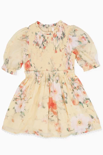Everley Shirred Dress in Cotton